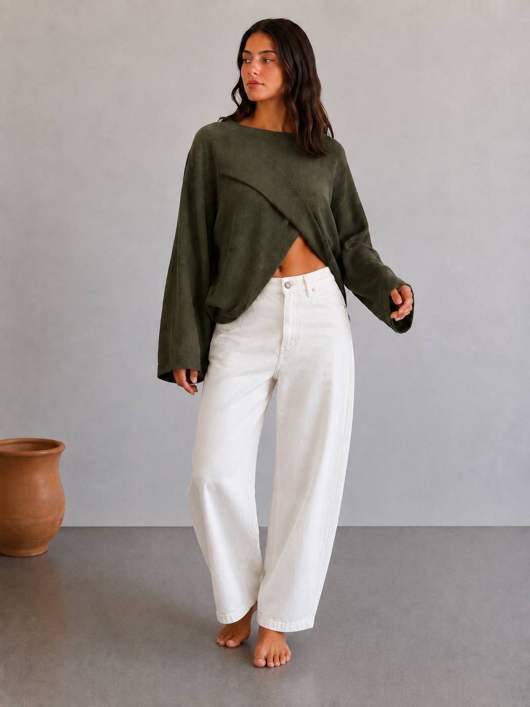 Knitted Cotton Cross Over Jumper