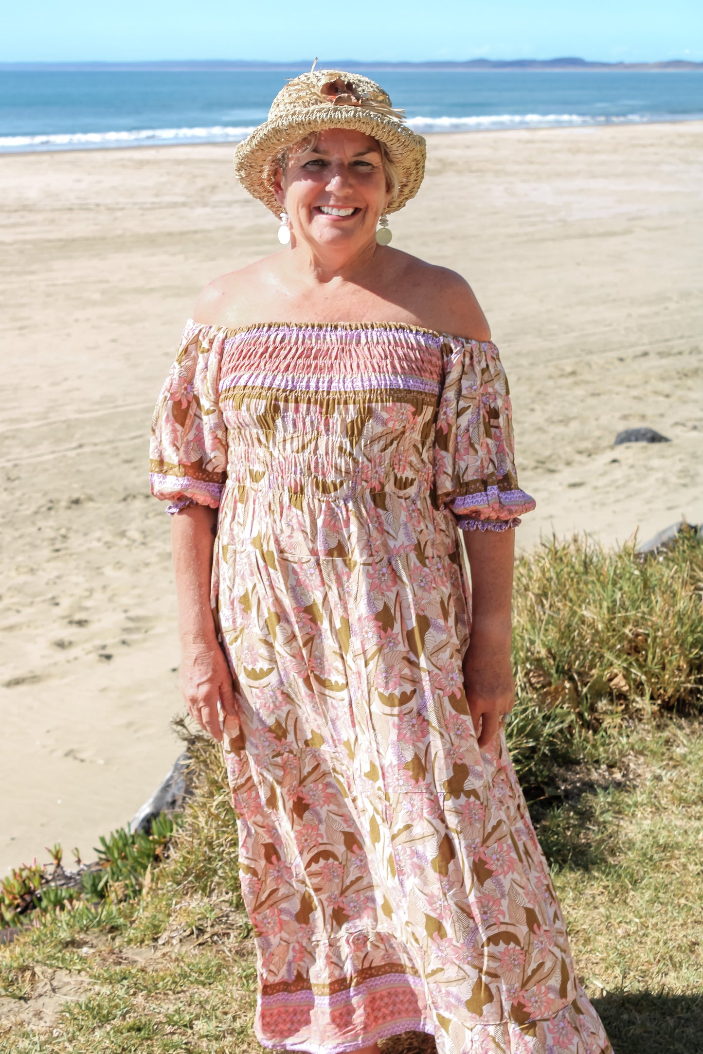 Off-Shoulder Printed Maxi Dress