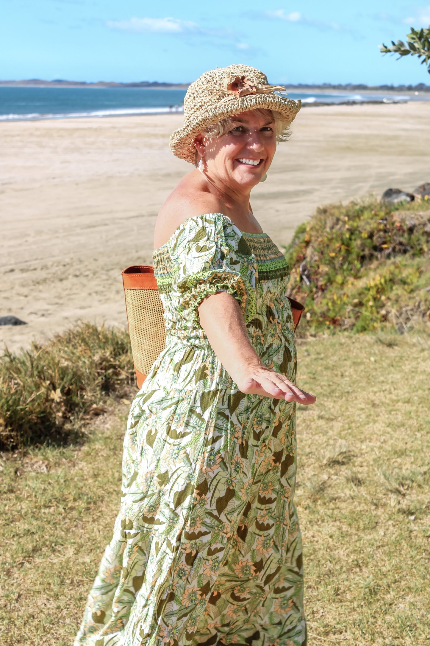 Off-Shoulder Printed Maxi Dress