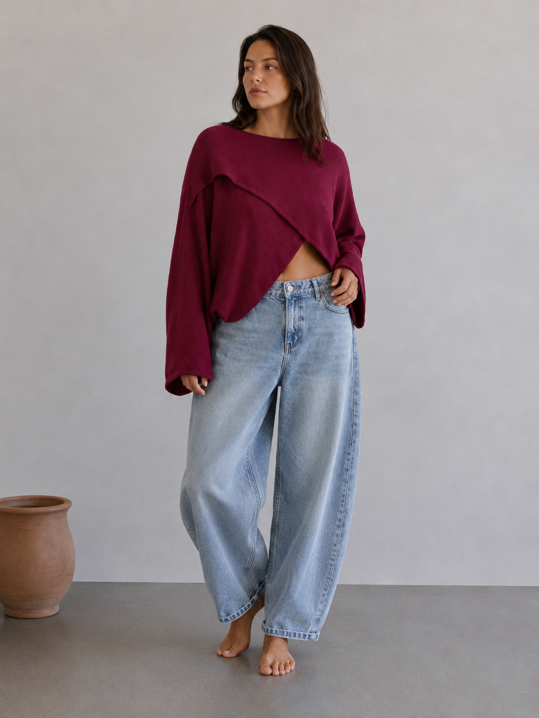 Knitted Cotton Cross Over Jumper